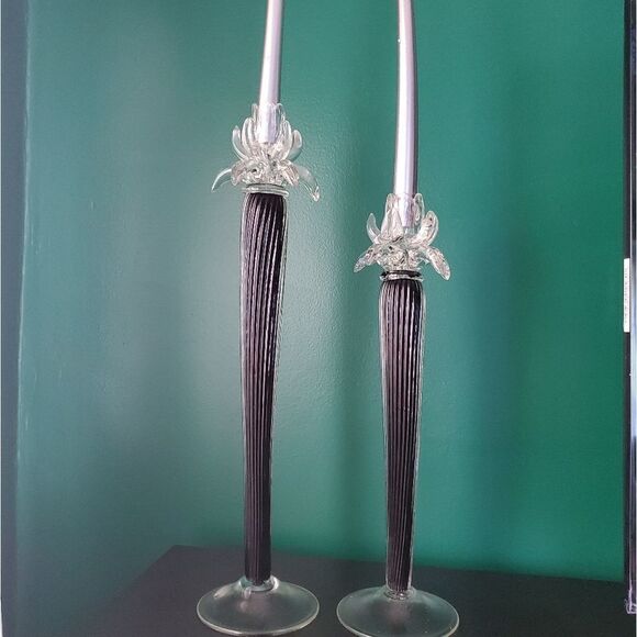 Italian Blown Glass Lilly Candlestick holders